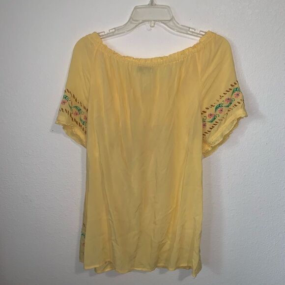 Live and Let Live Floral Boho Blouse Ties Yellow L - Picture 7 of 7